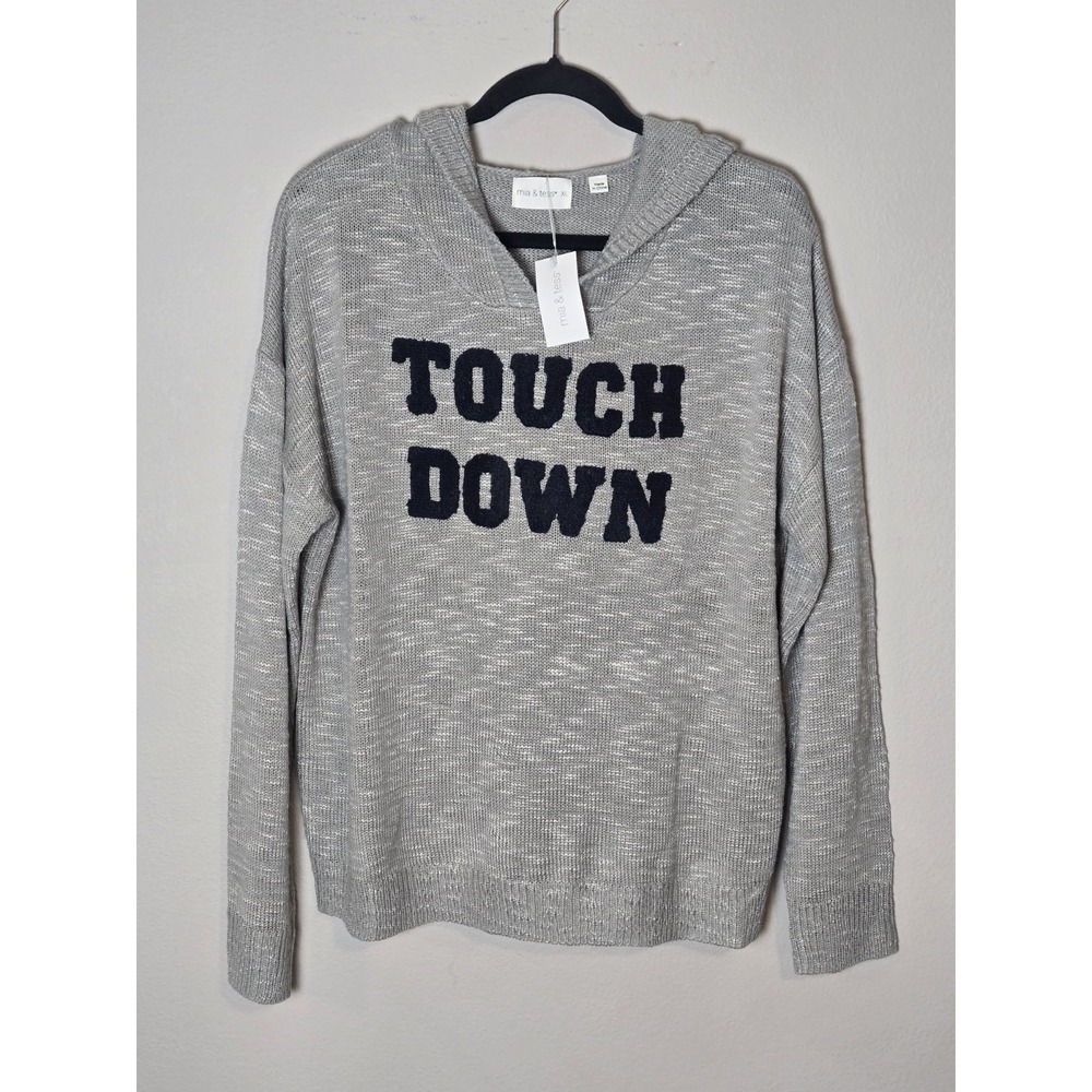 Mia and Tess Touch Down Hooded Knit Sweater Relaxed Womens Size XL Football Fan